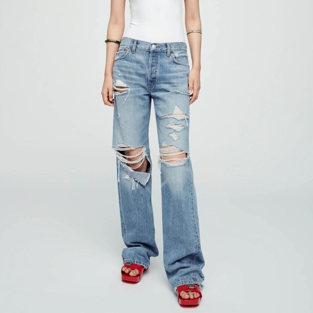 RE/DONE Loose Long Jeanin Ripped and Faded